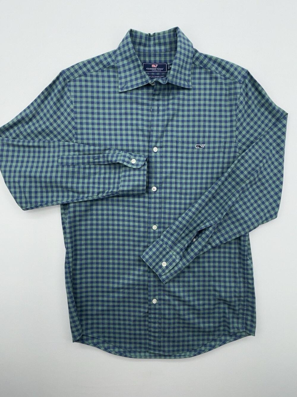 Vineyard Vines Shirt Men’s XS Classic Fit Tucker Long Sleeve Green Navy Plaid